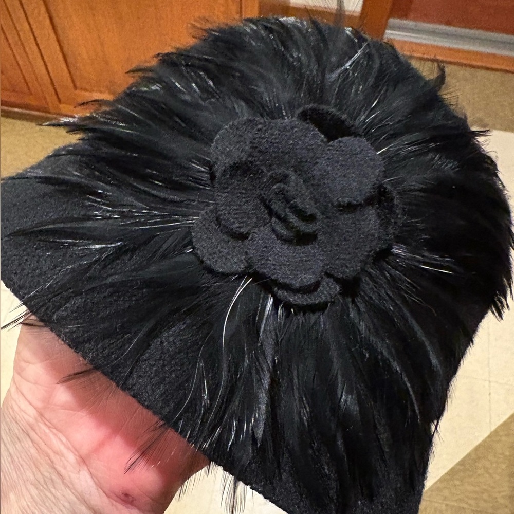 August Hat Co. Black Hat Wool Blend Feathered Felt Flower Bowler
